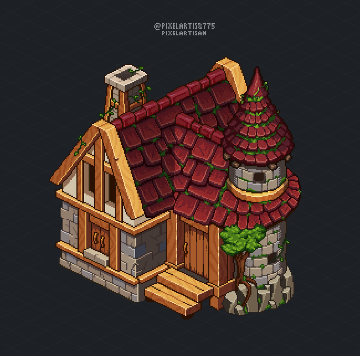 Cozy Rustic Fantasy House - Isometric Pixel Art #pixelart
