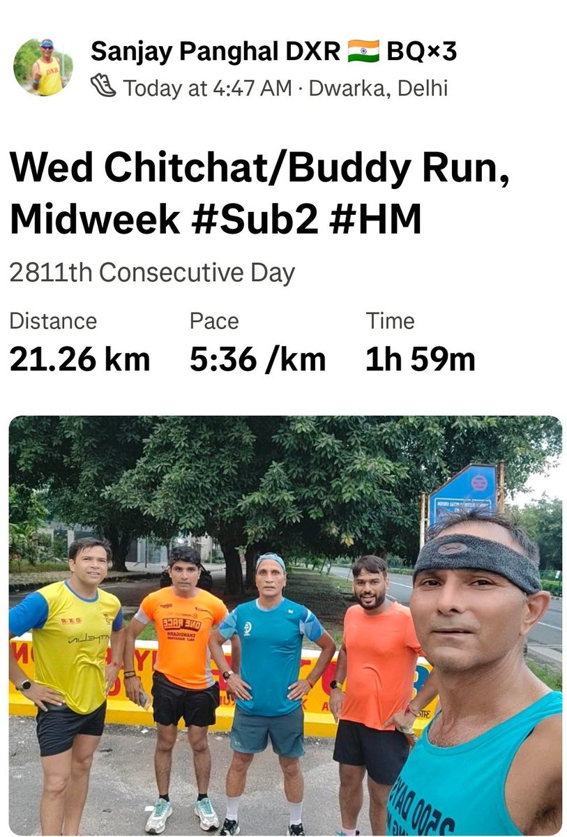 sanjaypanghal's tweet image. Long runs are best if running in group. Chit chatting while running with friends reduces tiredness.
Wed Chitchat/Buddy Run, Midweek #Sub2 #HM 
#AdmireYourself 
#pangale #nonstoprunner #Runपगले #DXR #मक्खनदौड़ #RunningMonk #fitness #running 
@FitIndiaOff @DwarkaXpress
