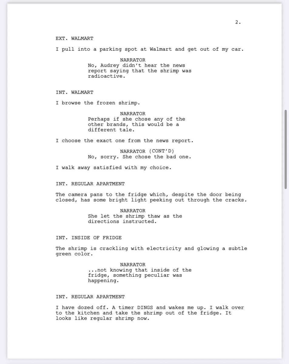 audipenny's tweet photo. hey somebody wrote a script about the radioactive Walmart shrimp and framed me for it? So weird. Anyway I’ll just share it here and you can also read it at my newsletter: https://t.co/xaonjpkQs6 https://t.co/kqn0nse8Vs