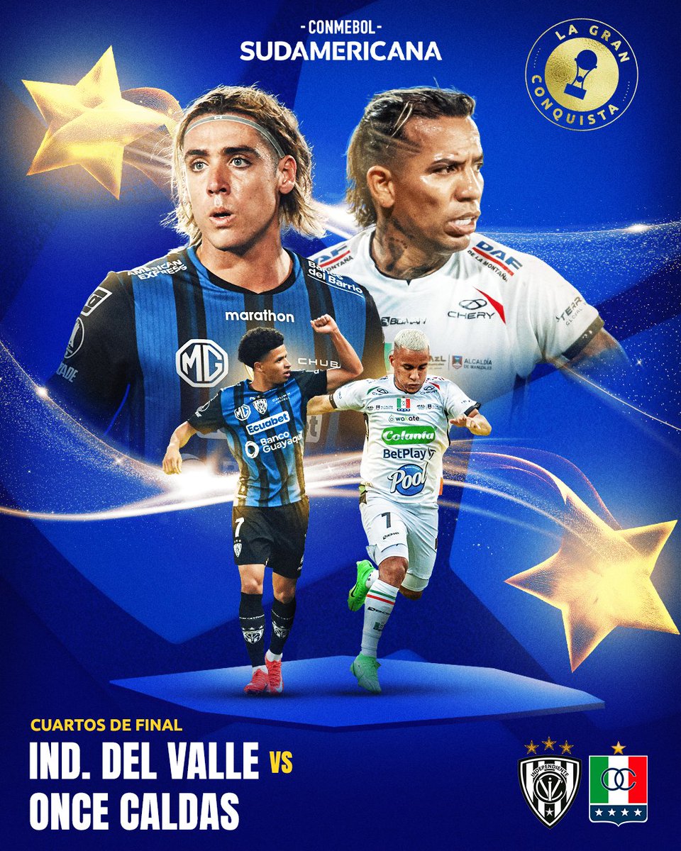 🇪🇨🏆🇨🇴 El primer cruce de Cuartos de Final definido: <a href="/IDV_EC/">Independiente del Valle</a> y <a href="/oncecaldas/">🏆 Once Caldas ⭐️⭐️⭐️⭐️</a>, cara a cara. 

🏆 CONMEBOL #Sudamericana | #LaGranConquista