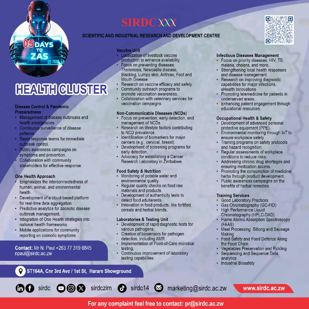 Visit SIRDC Stand during the Harare Agricultural Show Week at number ST164A  Cnr 3rd Ave and First Str , Harare Showgrounds. (25-30 August 2025)