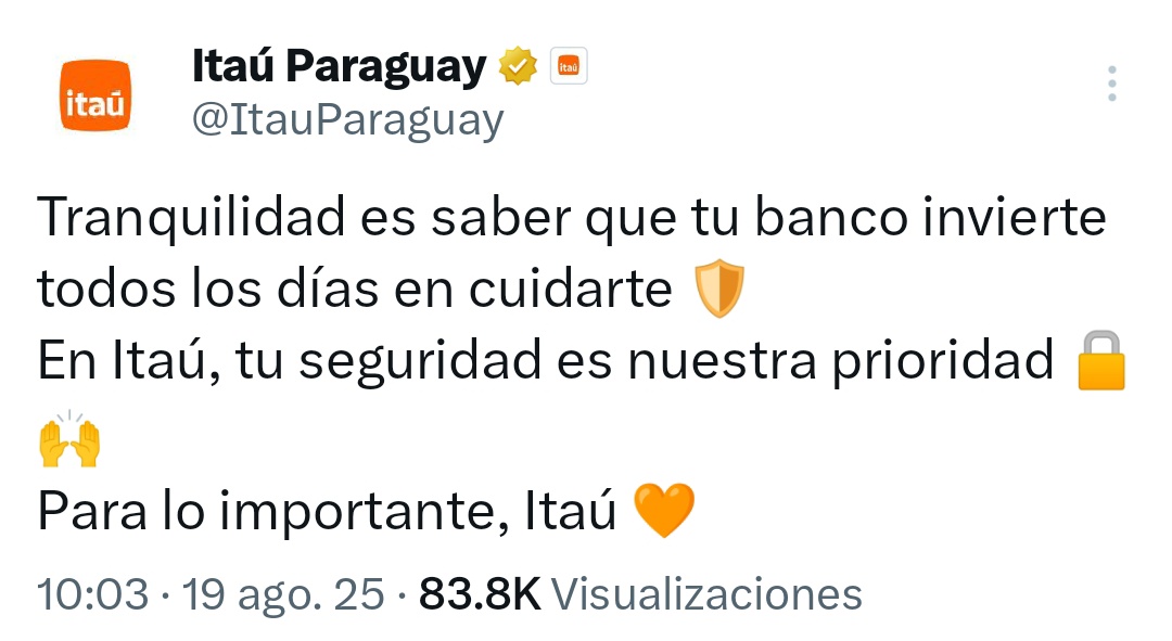 CuartoPoder_Py's tweet photo. #SoyViral ¿Mensaje de @ItauParaguay dirigido a @uenopy? Naaaaa... https://t.co/ENGGuo381T