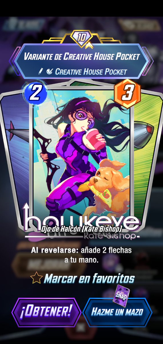 Últimas variantes conseguidas:

🪳 Brood de G-Angle de recompensa de la alianza.
👽 Super Skrull de G-Angle de recompensa de la alianza.
🍀 Domino de Kael Ngu de la tienda de conquista.
🏹 Kate Bishop de Creative House Pocket del nivel 34 del pase de temporada.

#MarvelSnap