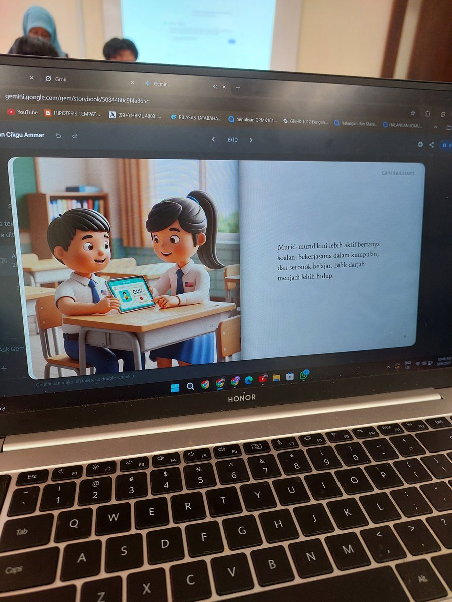 AmmarIpg2004's tweet photo. Today i'm creating a storybook about Cikgu Alya that want to do changes in education by applying PdPc. Now we can easily create storybook using Gemini.
#IPGKBMKontemporari 
#goglobal
#Gemini
#gegpetalingjaya https://t.co/lBqZqiUXd6