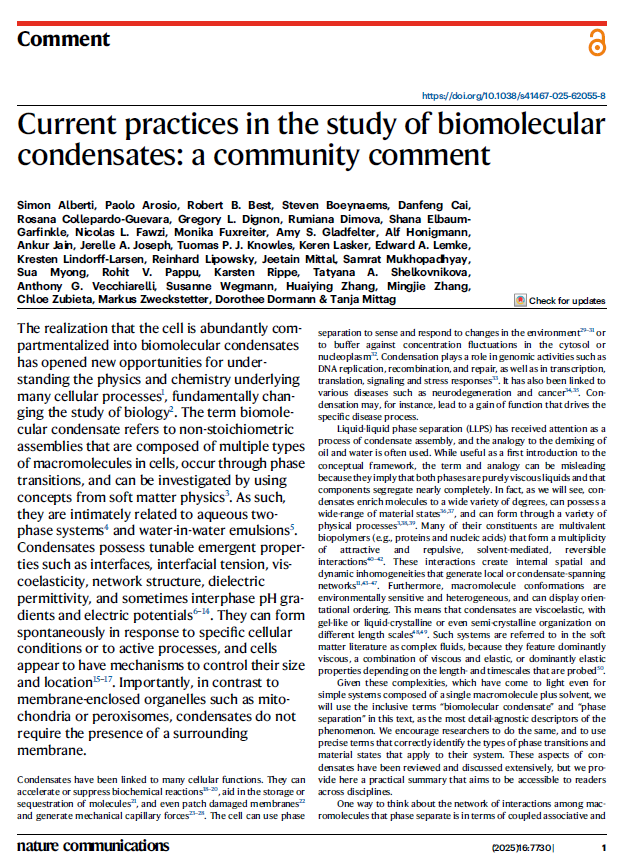 Happy to share our community note published in Nature Communications. In this 14-page article (34 authors from 9 countries), we discuss current practices in biomolecular phase separation and hope it will be useful to the biomolecular condensate community.
nature.com/articles/s4146…