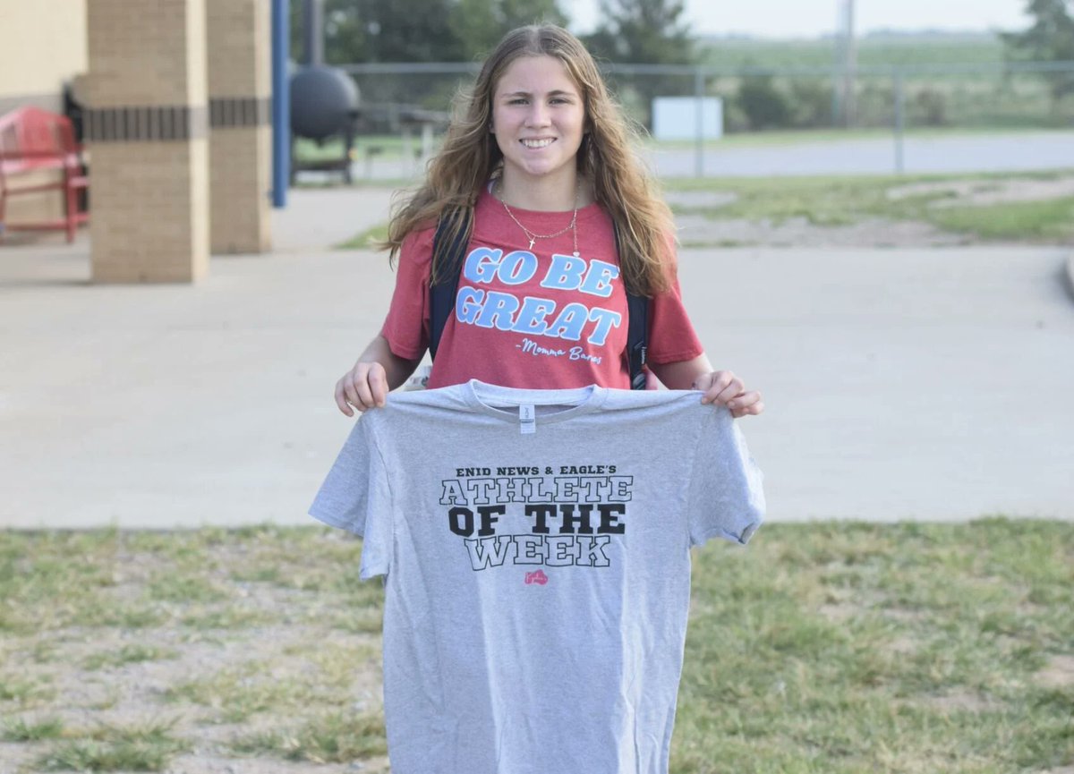 Nick Friesen (@_nickfriesen) on Twitter photo Athletes of the Week are back!
Enid's Capri Mark and Chisholm's Courtney Occhiuzzo have been named Enid News & Eagle Athletes of the Week for the week of August 11-16.
Congrats to them, and thanks to Kynlee's in Enid for the shirts!
#OKPreps <a href="/okhsscores/">Oklahoma HS Extreme</a> Athletes of the Week are back!
Enid's Capri Mark and Chisholm's Courtney Occhiuzzo have been named Enid News & Eagle Athletes of the Week for the week of August 11-16.
Congrats to them, and thanks to Kynlee's in Enid for the shirts!
#OKPreps <a href="/okhsscores/">Oklahoma HS Extreme</a>