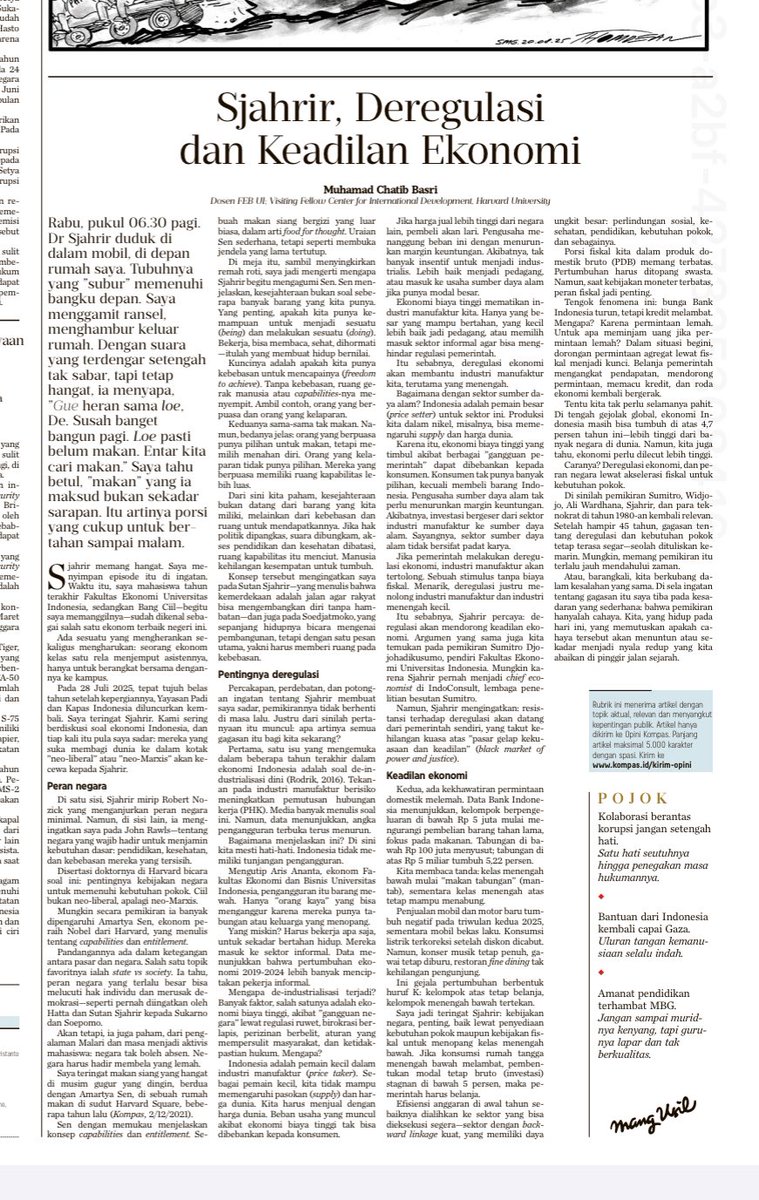 Berikut artikel saya di Kompas 20 Agustus 2025, “ Sjahrir, Deregulasi dan Keadilan Ekonomi”, 

kompas.id/artikel/sjahri…