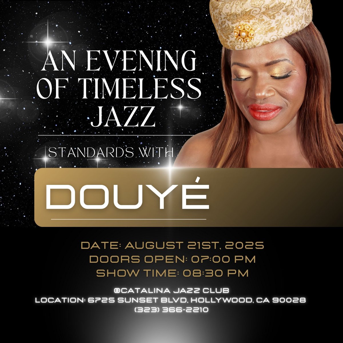 Rhombus Records Recording Artist Douye' will be Appearing at Catalina's Jazz club on Aug.21st.