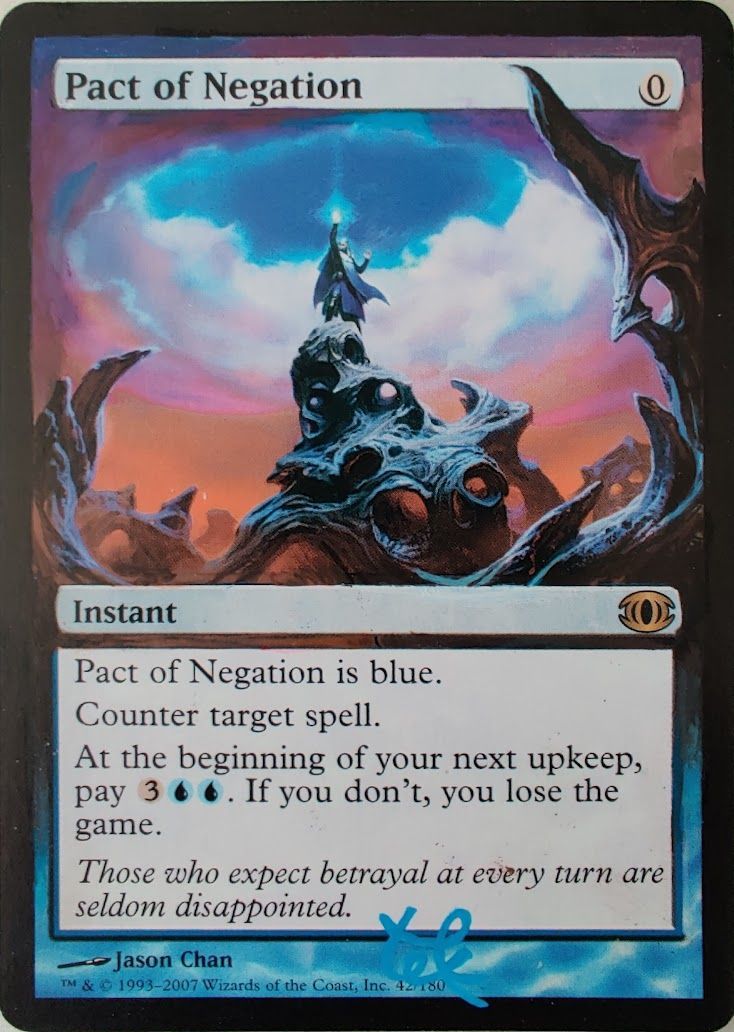 TekAtavuli's tweet photo. #MagicTheGathering has some of the most beautiful art of any #tcg, and I especially love the older art. This Pact of Negation is no exception, and was a fun #alteredart to work on! https://t.co/kz77qUhtrU