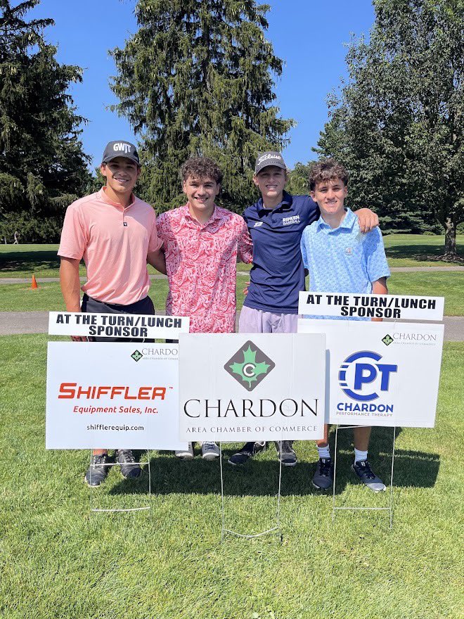 CHS Hilltopper golfers played in the 50th annual Chardon Area Chamber of Commerce golf outing earlier this month. Noah Darone would go on to win this plaque for closest to the pin.