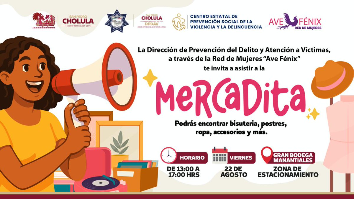 💜👩🏽‍🛍️ ¡Te invitamos a ser parte de la #Mercadita!

La Dirección de <a href="/prevencholula/">Prevención Cholula</a> te invita a este espacio creado para fortalecer el emprendimiento y empoderamiento económico de las mujeres cholultecas. 🙋🏽‍♀️💪🏼