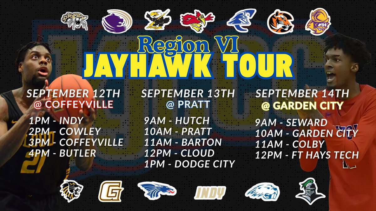 Dodge City Men’s Basketball (@goconqsmbb) on Twitter photo Jayhawk Tour Dates!
Come check out the deepest JUCO conference in the nation!
<a href="/JUCOadvocate/">JUCOadvocate - Brandon Goble</a> <a href="/JucoRecruiting/">JucoRecruiting.com</a> <a href="/KJCCCmedia/">KJCCC athletics</a> Jayhawk Tour Dates!
Come check out the deepest JUCO conference in the nation!
<a href="/JUCOadvocate/">JUCOadvocate - Brandon Goble</a> <a href="/JucoRecruiting/">JucoRecruiting.com</a> <a href="/KJCCCmedia/">KJCCC athletics</a>