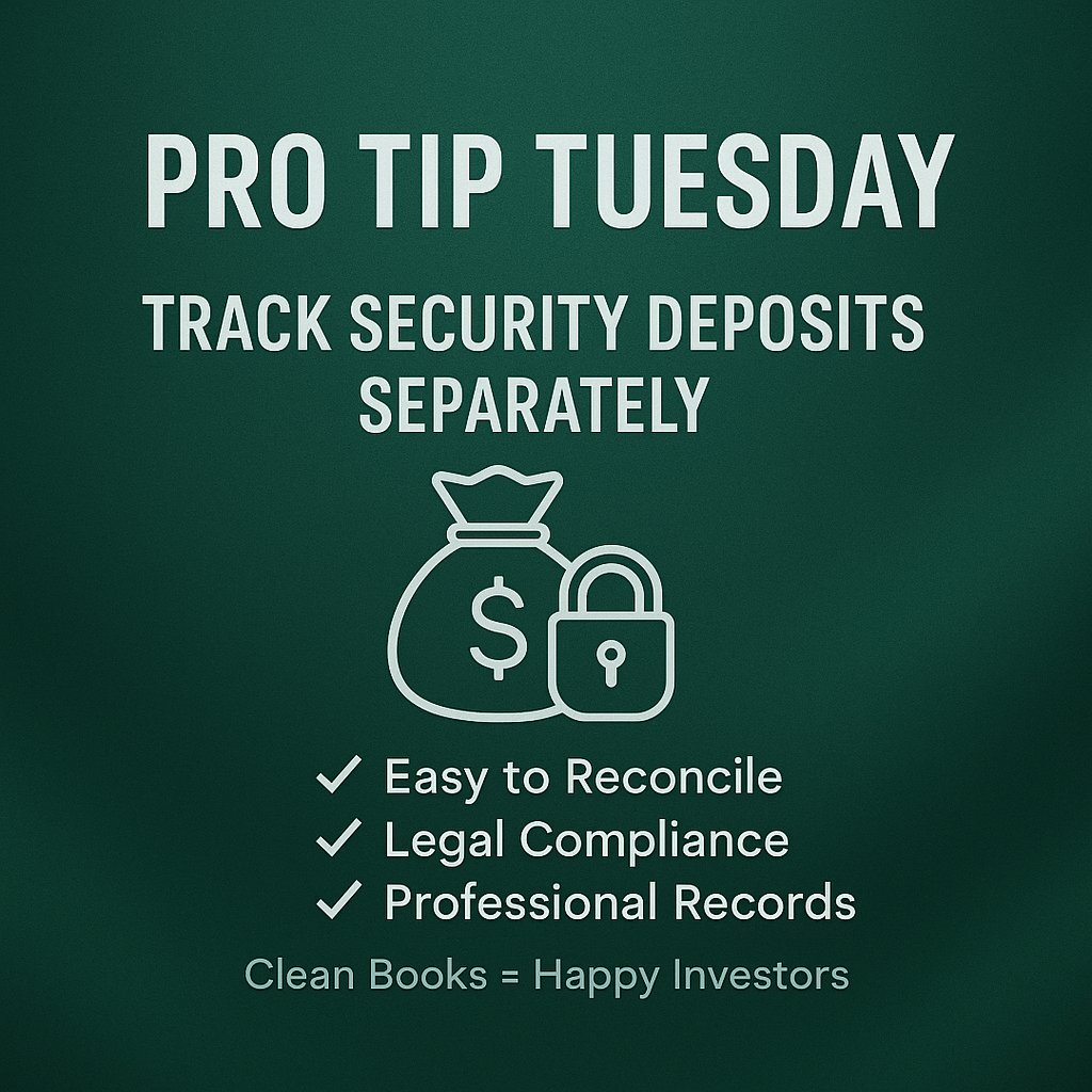_ledgerlove's tweet image. 💡 Pro Tip Tuesday: Never mix security deposits with rent! 🔒Use a separate liability account (or bank account).
✅ Easy tracking
✅ Legal protection
✅ Pro vibes for investors  
📊 Clean books = smart property mgmt. DM me!  #ProTipTuesday #RealEstateAccounting