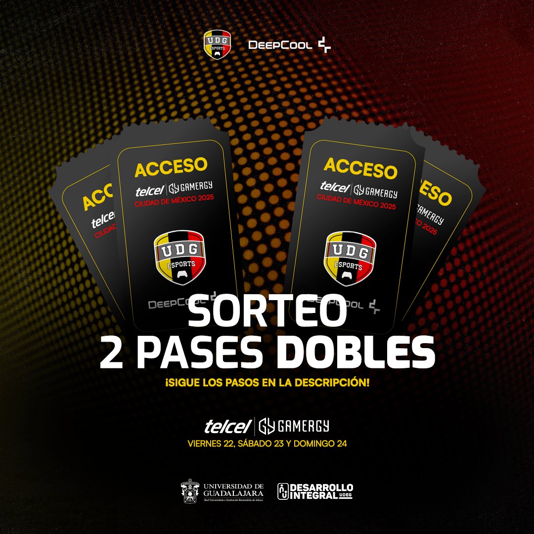 UDG Esports (@esportsudeg) on Twitter photo ¿Quién quiere ir a Gamergy? 🦁
Tenemos 2 pases dobles para que vayas de a grapa con un(a) acompañante
¿Cómo participo? Sencillo
1️⃣ Seguirnos <a href="/EsportsUdeg/">UDG Esports</a>
2️⃣ Like y RT al post
3️⃣Dinos a qué dinámica nos piensan visitar en nuestro stand 🛐
Anuncio de ganadores el jueves 2pm😎 ¿Quién quiere ir a Gamergy? 🦁
Tenemos 2 pases dobles para que vayas de a grapa con un(a) acompañante
¿Cómo participo? Sencillo
1️⃣ Seguirnos <a href="/EsportsUdeg/">UDG Esports</a>
2️⃣ Like y RT al post
3️⃣Dinos a qué dinámica nos piensan visitar en nuestro stand 🛐
Anuncio de ganadores el jueves 2pm😎