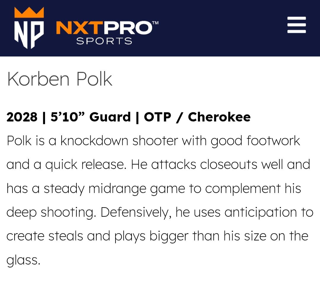 I appreciate the recognition from <a href="/NxtProHoops/">NXTPRO Hoops</a> as a 15u standout player this season 🙏. <a href="/OtpBasketball/">OTP Basketball</a>  <a href="/OTPNXT2028/">OTP NXT 2028</a> <a href="/JaySlone15/">Jay Slone</a>  <a href="/cherokee_hoops/">Cherokee Warrior Basketball</a>