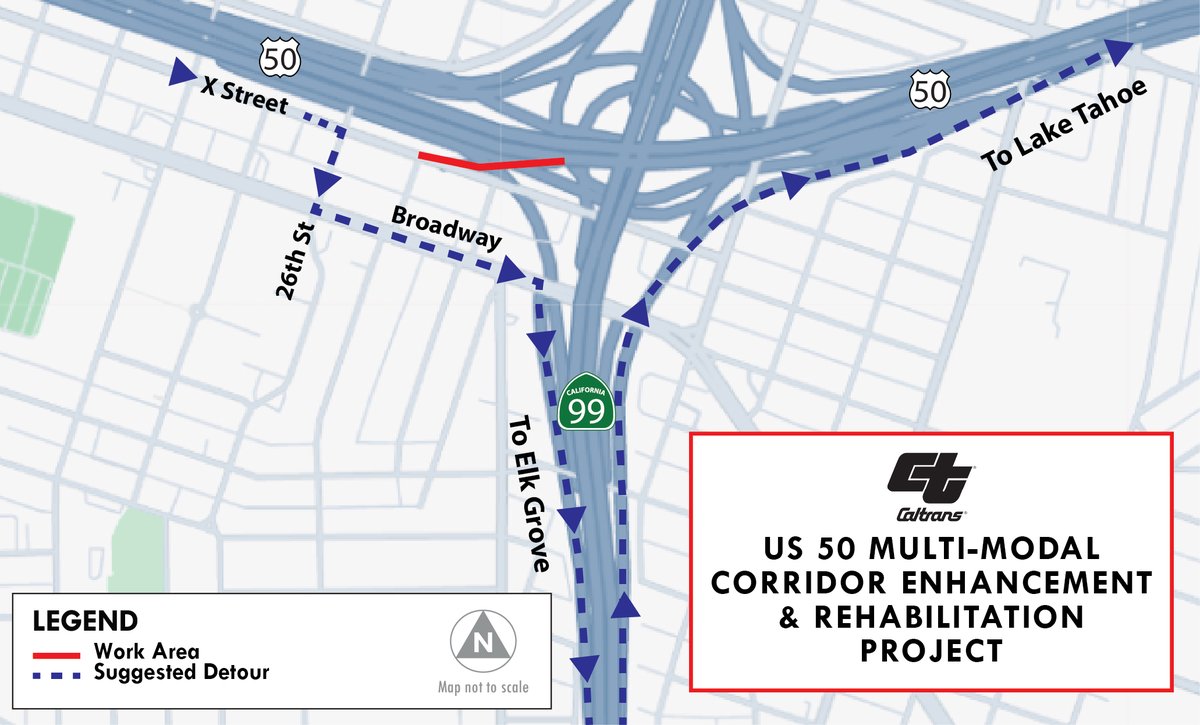 CaltransDist3's tweet photo. 🚧👷🏼♀️ #TrafficAlert: Caltrans notifies motorists of a 55-hour closure of the X street on-ramp to EB U.S. Highway 50 (US 50) in Sacramento County. The X St. on-ramp to EB US 50 closed from 9 p.m. 8/22 to 5 a.m. 8/25. https://t.co/AUYdE61R8C
#KnowBeforeYouGo #caltransquickmap https://t.co/NWfgCLO9Pm