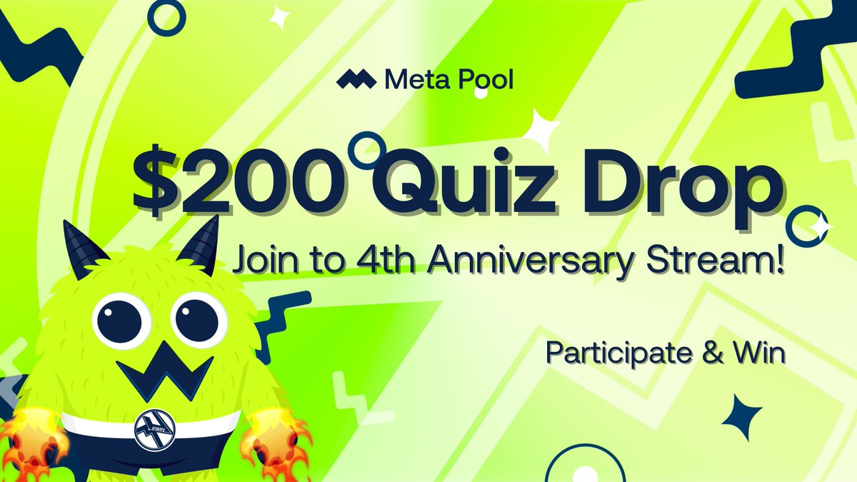 meta_pool's tweet photo. All set to celebrate Meta Pool’s 4th Anniversary this Thursday! 🥳

Our beloved @srpuuul has something special for you — $200 quiz giveaway at the end of the livestream 🎁

Don’t miss it — register now to get notified when we go live: https://t.co/5FZCEwLpI1

#4YearsOfMetaPool https://t.co/6bZJjc7iix