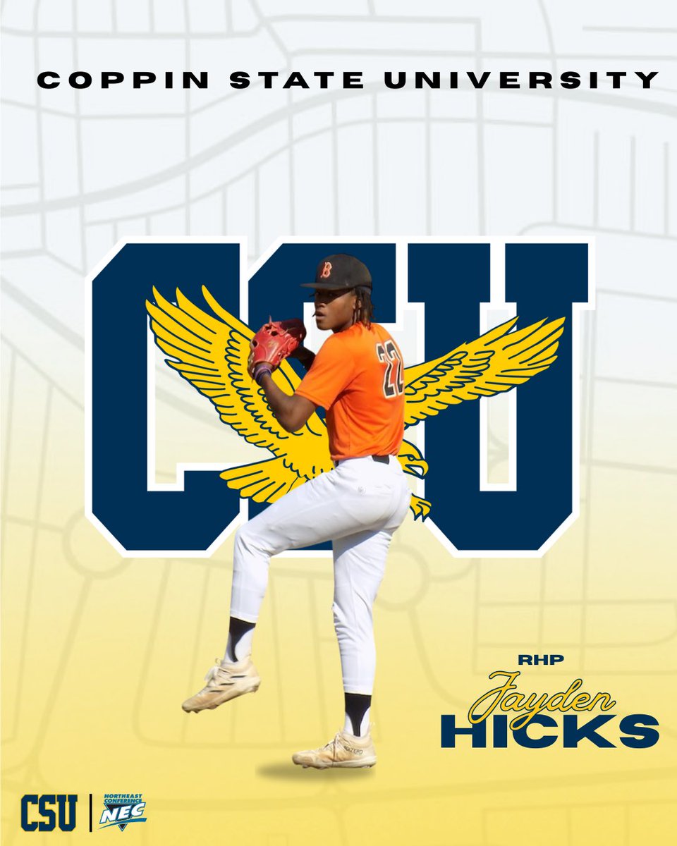 Jayden_Hicks7's tweet photo. I am truly blessed and excited to announce my verbal commitment to play Division I baseball at Coppin State University. I would like to sincerely thank my mom and family for their unwavering love and support, and my coaches for continually pushing me to become the best version of myself. I am grateful for this opportunity and eager for what’s ahead. #SkoEags 
@coppin_baseball 
@Coach__Schaef 
@SoCalBirds 
@12sixacademy 
@PolyBearsBSBL 
@4APP_Sports 
@BauerOutage