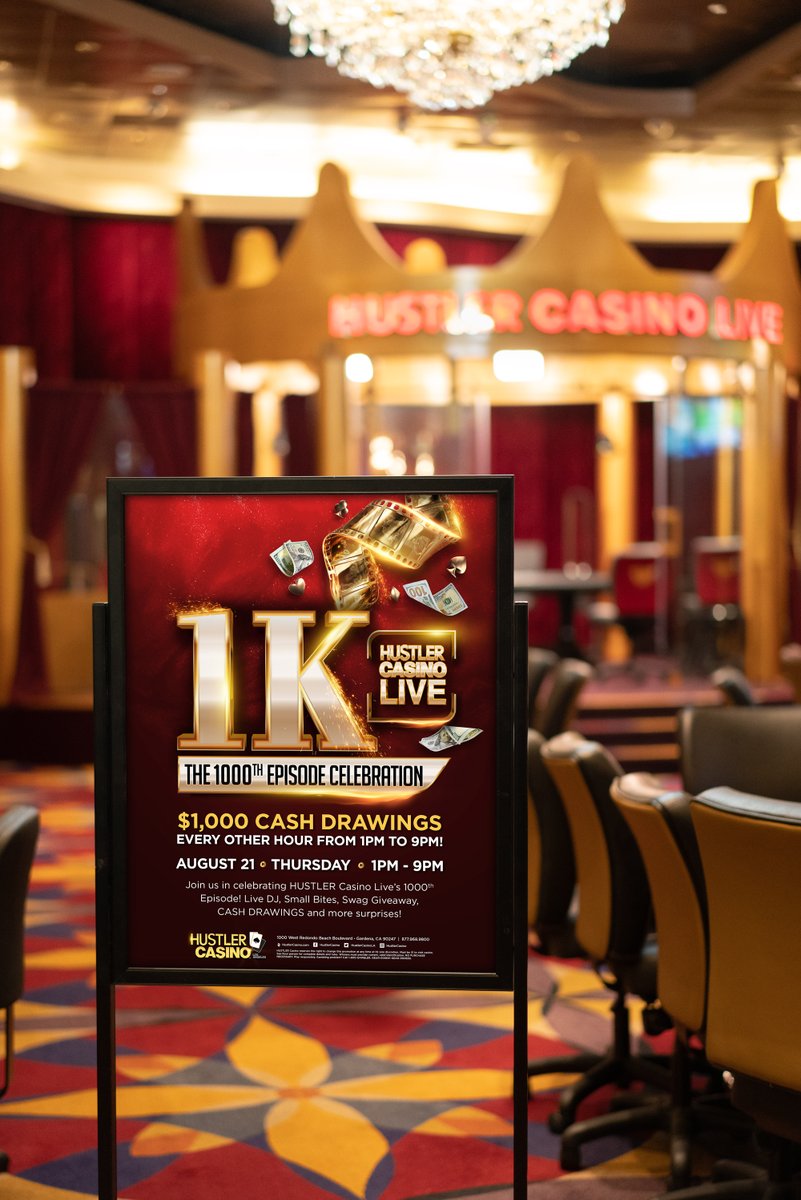 Don't miss the <a href="/HCLPokerShow/">Hustler Casino Live</a> 1000th EPISODE Celebration this Thursday, August 21st! $1,000 LUCKY TABLE, LUCKY SEAT Cash Drawings, @djwashburn_ spinning, Small Bites, Swag Giveaway and MORE SURPRISES! #HUSTLERCasinoLive #HUSTLERCasino