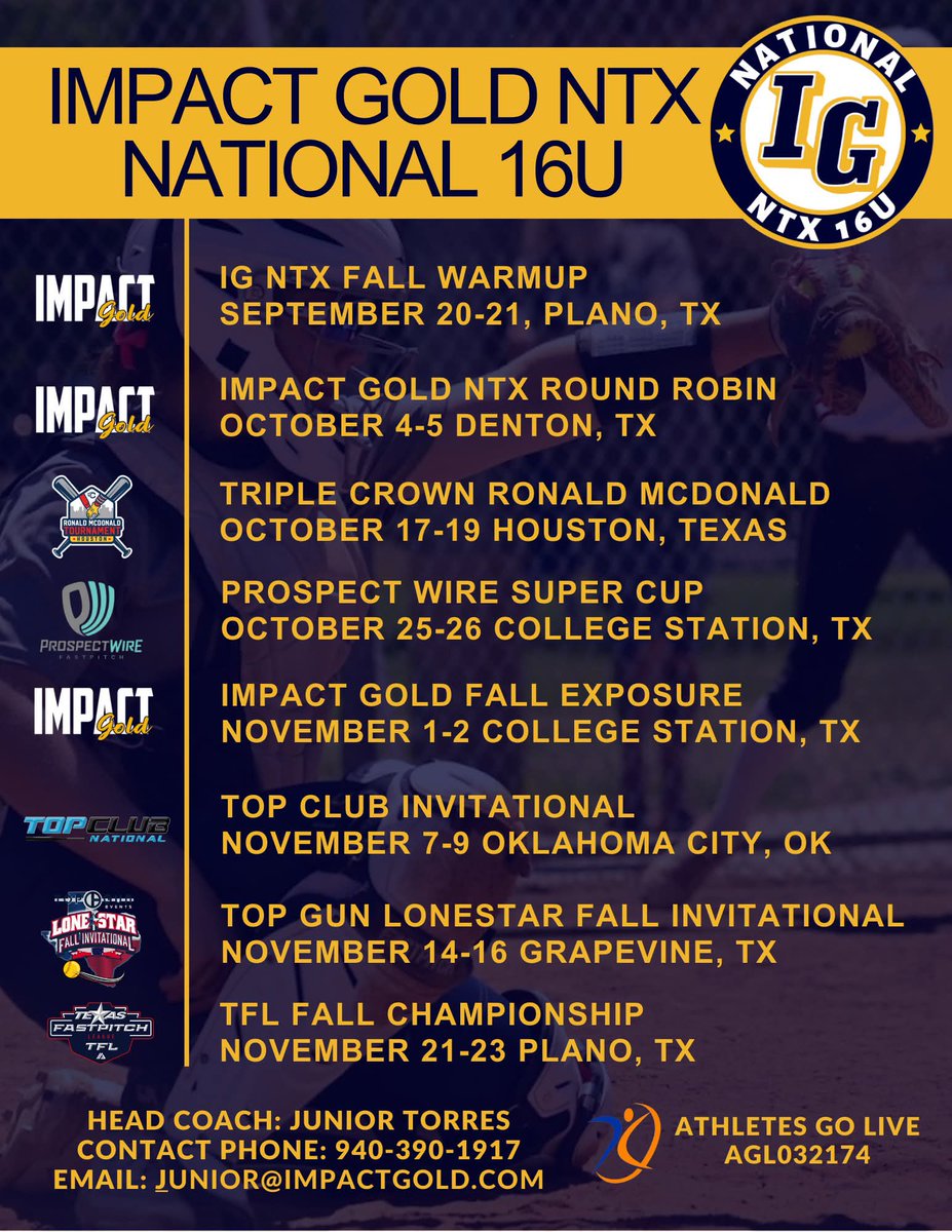 Here we gooo!!🚨 <a href="/ImpactGoldOrg/">Impact Gold Fastpitch</a> <a href="/coachjrtorres/">Coach Junior Torres</a> <a href="/LineDsoftball/">Line Drive Media</a> <a href="/ExtraInningSB/">EXTRA INNING SOFTBALL</a> <a href="/ondecksoftball/">OnDeck Softball 🥎</a> <a href="/SBRRetweets/">Softball Recruiting Reposts</a> <a href="/DfwSho/">DFW Sho'Case</a> <a href="/D1Softball/">D1Softball</a> <a href="/CoastRecruitsSB/">Coast Recruits 🥎</a>
