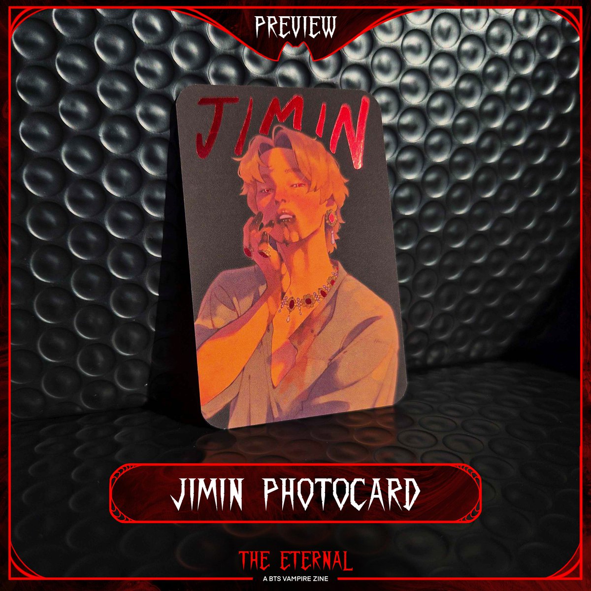 Leftover sales are only open for a few more days, so make sure to sink your fangs into our remaining stock, like these beautiful red foil photocards, before someone else feasts first! 👀 

🩸 btsvampirezine.bigcartel.com