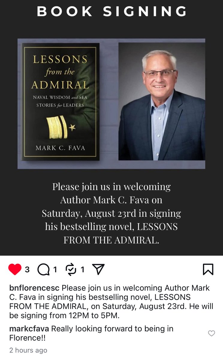 markfava's tweet image. Signing books this Saturday at the @BNFlorenceSC from noon to 5!