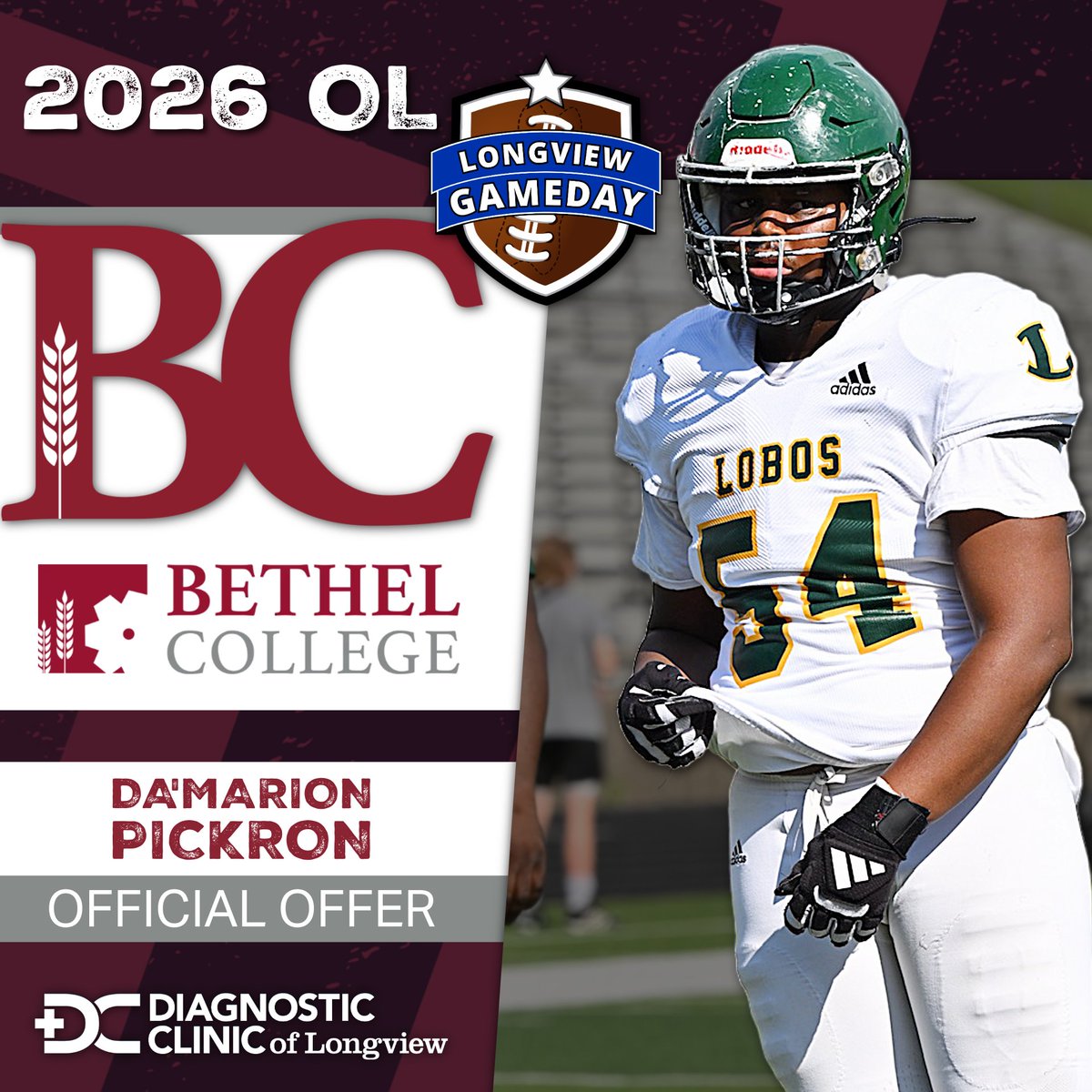 Longview Gameday (@longviewgameday) on Twitter photo Senior OL Da'Marion Pickron picks up his first offer from <a href="/bethelks/">Bethel College</a>
<a href="/ThreshersSports/">Bethel Threshers ⚙</a>
<a href="/da_pickron2/">Da’Marion Pickron</a> Senior OL Da'Marion Pickron picks up his first offer from <a href="/bethelks/">Bethel College</a>
<a href="/ThreshersSports/">Bethel Threshers ⚙</a>
<a href="/da_pickron2/">Da’Marion Pickron</a>