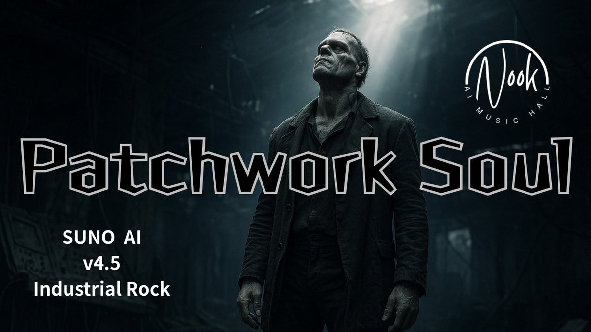 0883HAYAMi_P's tweet photo. 今夜19:00公開|Patchwork Soul
ボルトで鳴る心臓、“名前”で起動するインダストリアル・ロック。
SUNO AI v4.5 / Frankenstein’s Monster テーマ。通知ONで待ってて!
▶︎ https://t.co/UX7qOdRZEa
#PatchworkSoul #IndustrialRock #AImusic #SunoAI https://t.co/Fjh7orA7eI