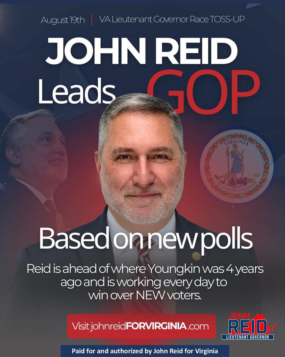 Our whole ticket can win! 

Less than three months to go!

Let’s ALL get excited and motivated, put aside conflicts and differences, and focus on the issues that Virginians care about!

JohnReidforVirginia.com