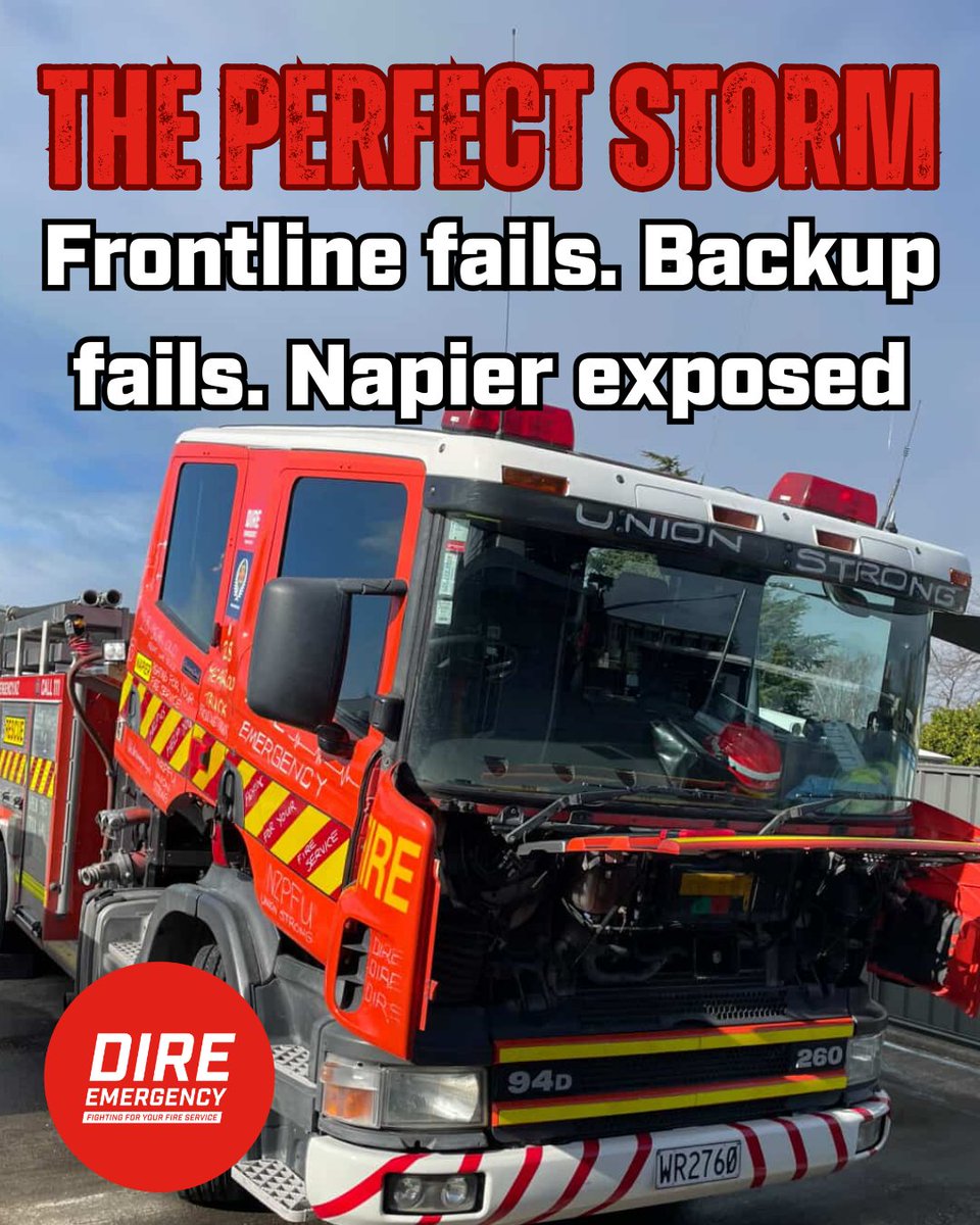 Napier's #1 frontline fire truck has been out of action for over a week. The 28-year-old backup truck filling in has now broken down with a stuck throttle.

This is failure on repeat.

And it leaves firefighters — and communities — dangerously exposed #DireEmergency