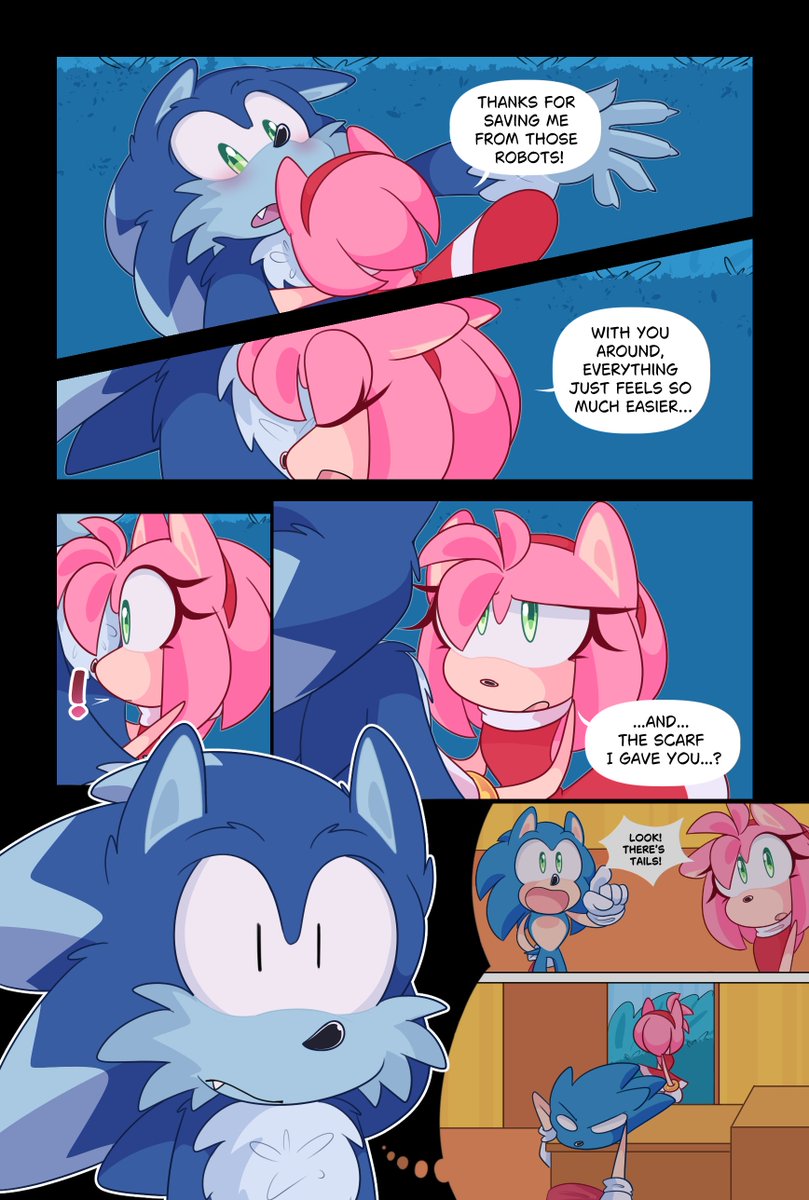 Emerald_Kora's tweet image. Sonamy comic - &quot;MY BOY&quot; Chapter 4 (9/?)  like it!  🩵    

Guess who says ‘Look out!’ to Amy… 👀👀 
#Sonamy #SonicUnleashed