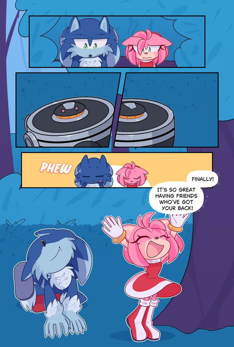 Emerald_Kora's tweet image. Sonamy comic - &quot;MY BOY&quot; Chapter 4 (9/?)  like it!  🩵    

Guess who says ‘Look out!’ to Amy… 👀👀 
#Sonamy #SonicUnleashed