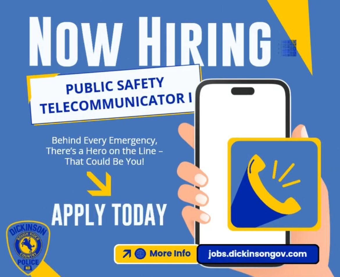 🚨 Be the Voice That Makes the Difference! 🚨

💼 Pay: $25.38 – $28.02/hr, plus $1.00 differential pay
⏰ Schedule: Rotating 12-hour shifts (nights, weekends &amp; holidays included)
📲 Want to learn more? Text a recruiter: 701-260-0257

💻 Apply today: jobs.dickinsongov.com