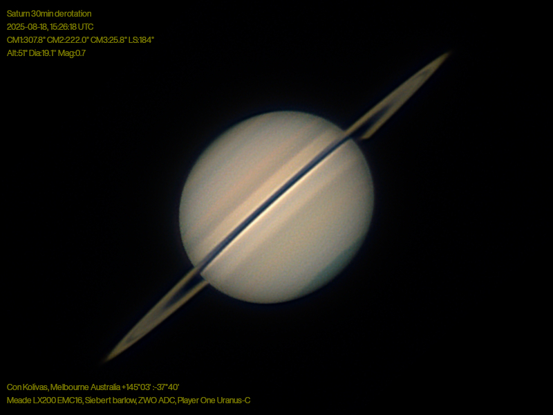 Saturn captured 2025-08-18 UTC