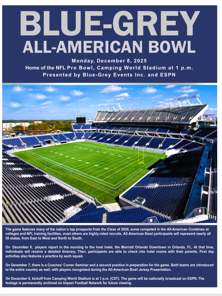 Thanks to Sean Ceglinsky for recognizing me as a Blue-Gray All American and for the invitation to compete in the Blue-Gray All American Bowl.  
<a href="/HDarbyFootball/">Hilliard Darby FB</a> 
<a href="/DarbyGridiron/">Darby Gridiron Club</a>