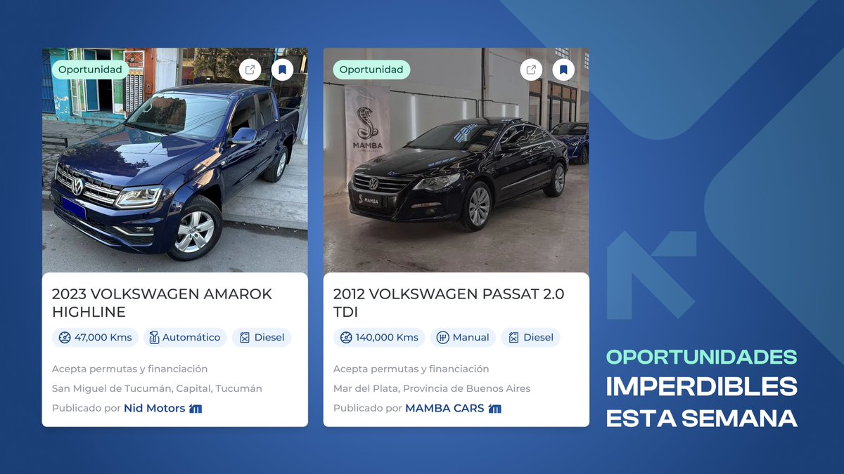 motordil's tweet image. 🚗 ¡Autos listos para vos esta semana en #Motordil!

BMW Serie 5 • Mercedes Benz Clase C • VW Amarok • VW Passat

👉 Encontrá el tuyo acá: dub.sh/3Ur8Ori

#AutosEnVenta #Oportunidad