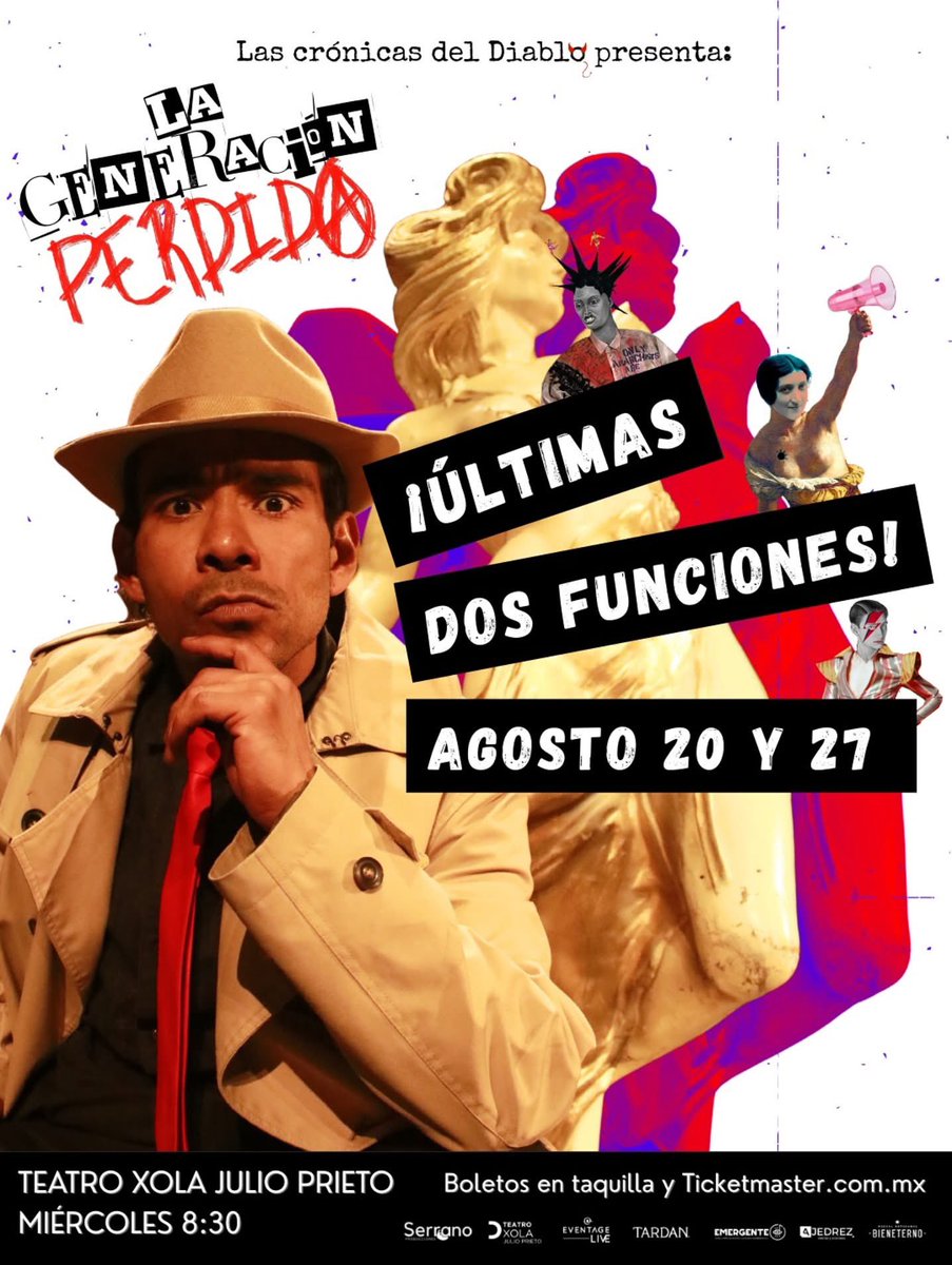 TEATRO XOLA (@teatroxola) on Twitter photo 😱 ¡Nos vamos! 😲
🎭Solamente 2 funciones de “Las Crónicas del Diablo: La Generación Perdida”😈
La comedia negra, histórica y punk que nadie te ha contado.
📍 Teatro Xola Julio Prieto
20 Y 27 de agosto 
🕗 Miércoles 8:30 PM
🎟️ Boletos en taquilla del teatro y Ticketmaster 😱 ¡Nos vamos! 😲
🎭Solamente 2 funciones de “Las Crónicas del Diablo: La Generación Perdida”😈
La comedia negra, histórica y punk que nadie te ha contado.
📍 Teatro Xola Julio Prieto
20 Y 27 de agosto 
🕗 Miércoles 8:30 PM
🎟️ Boletos en taquilla del teatro y Ticketmaster