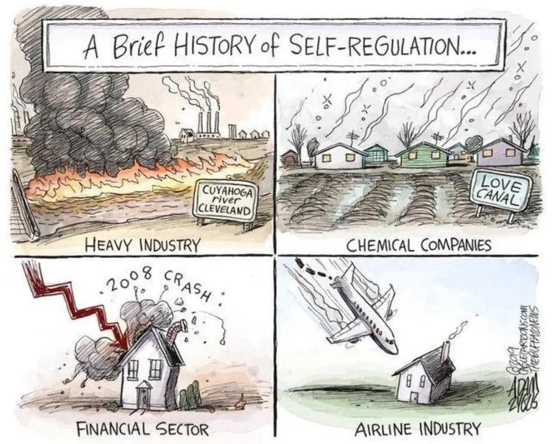The argument against regulation is always the same: “It stifles growth and jobs.” 

But just as tax cuts for corporations have not trickled down, regulatory cuts have not benefited most people.  

Big companies enjoy bigger profits. Working people bear the costs.