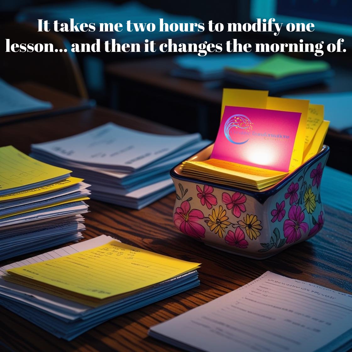CreativeTCo's tweet image. "It takes me two hours to modify one lesson." That struggle is real. With AI-Powered Teaching, you can adapt lessons, create trackers, and align to IEP goals in minutes. Early access 👉 creativetransformations.consulting/aiseries #AIPoweredTeaching #CreateTransformationsConsulting #SPEDSupport