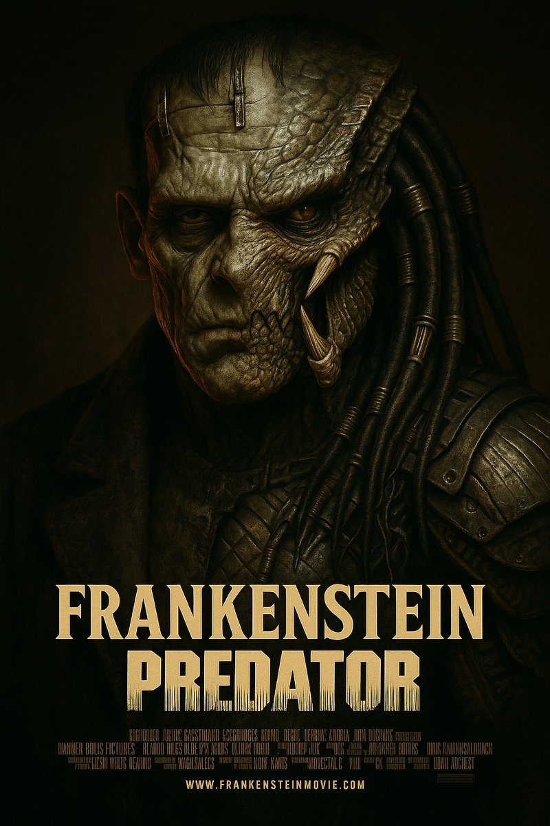 “When horror meets the hunt… Frankenstein Predator 👹🩸 #MemePoster #HorrorMashup #Frankenstein #Predator”