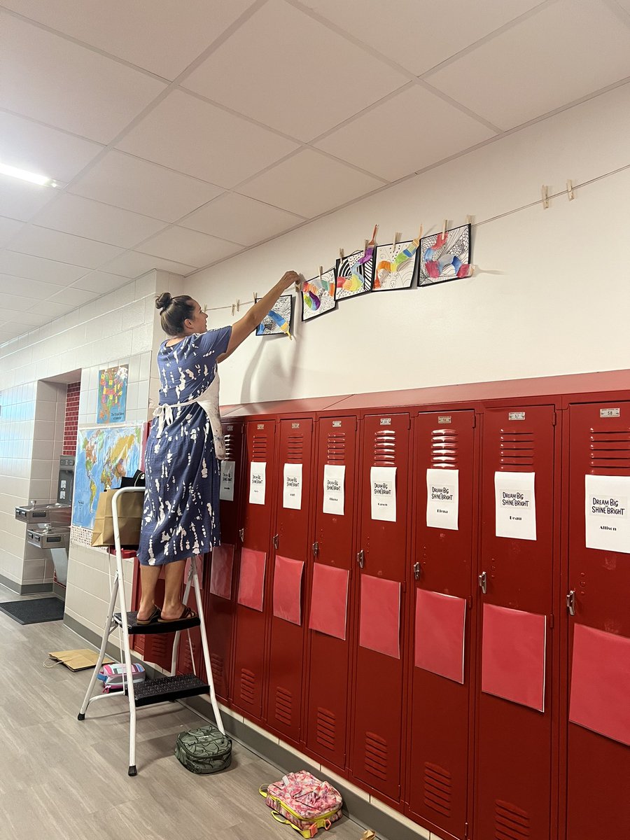 Week 2 is off with a bang! Mrs. Newman helped in the lunch line. Mrs. Gilbert made her “floss” lesson come alive with dental floss. Mrs. Maki is getting art on the walls, so gallery walks will be coming soon! #RISDDreamBig