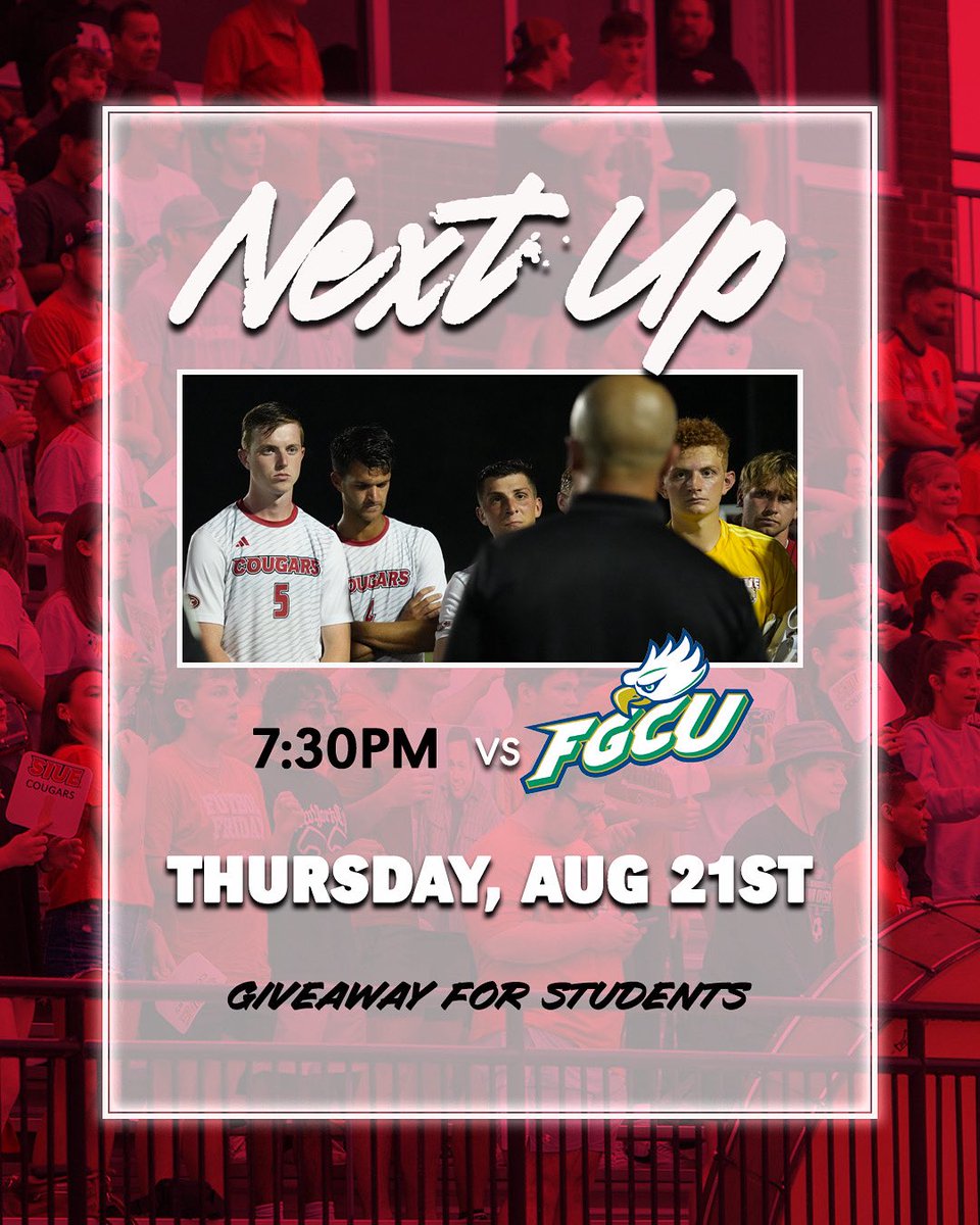 The cougars are kicking off their regular season at home! SIUE faces off against  Florida Gulf Coast at 7:30pm at Ralph Korte Stadium⚽️🔥‼️

Giveaway for students that show they follow @siue.redstorm on Instagram!