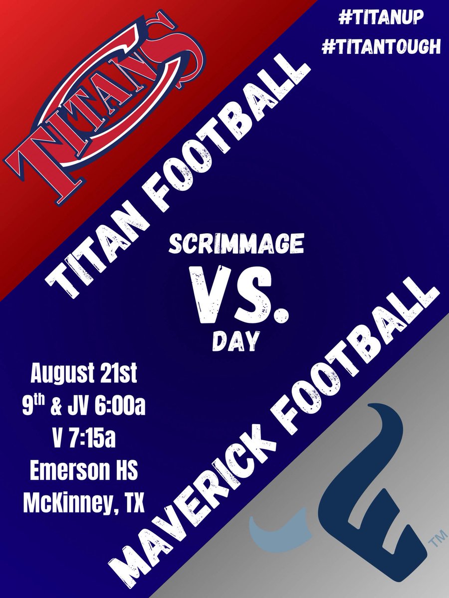 Centennial Titan Football Recruiting (@cen10titansfb) on Twitter photo Football is back and the Titans are locked in.🔥 Early morning, bright lights, big energy. Come out and show your support for our Titans as they scrimmage Emerson Thursday!! #Titanup#TitanTough 🔵🔴 Football is back and the Titans are locked in.🔥 Early morning, bright lights, big energy. Come out and show your support for our Titans as they scrimmage Emerson Thursday!! #Titanup#TitanTough 🔵🔴