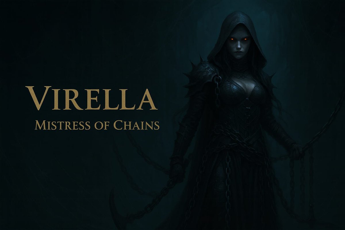 KolfGame's tweet image. From the shadows, her chains drag both flesh and soul…Virella — Mistress of Chains
A presence that chills the air, and binds all who cross her path.
#NFTGaming #MedievalFantasy #Web3Gaming #NFT #Flare #Blockchain #Game