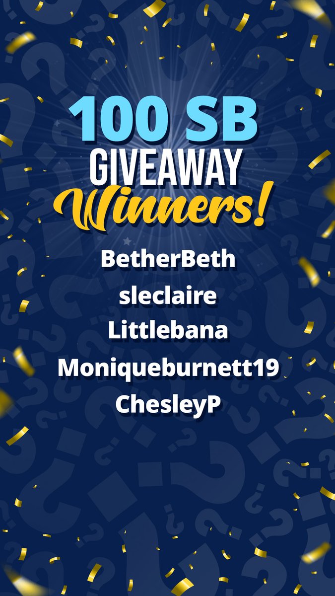 Congratulations to the winners of Monday's Daily Trivia Live 100 SB giveaway!

Five players from today's game have been drawn - play Wednesday's Live game to find out if you're one of them...

Don't have the app? Get in the game at swagbucksdailytrivia.com