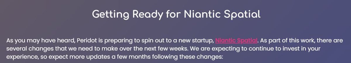 Do we all remember this announcement from April 8th about the mobile version of Peridot?  Well, we have asked the question about these 'updates' as we haven't seen any so far.  We will post more when/if we get a response.
<a href="/playperidot/">Peridot</a>
@nianticspatial