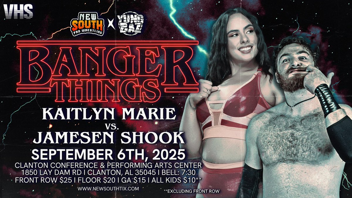 NewSouth_PW's tweet photo. September 6th we debut in Clanton Alabama with Yung Baz's BANGER THINGS! The third match announcement is @KaitlynMariePro  Vs @indiewrestling Tag Champion @jshook_75!
Get your tickets NOW! https://t.co/dQVxRBD7SD 
#BestInTheSouth https://t.co/rkmZp0vdE2