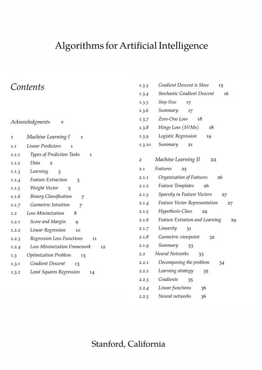 Free book from Stanford covering all important algorithms for Artificial Intelligence. Link in comment.