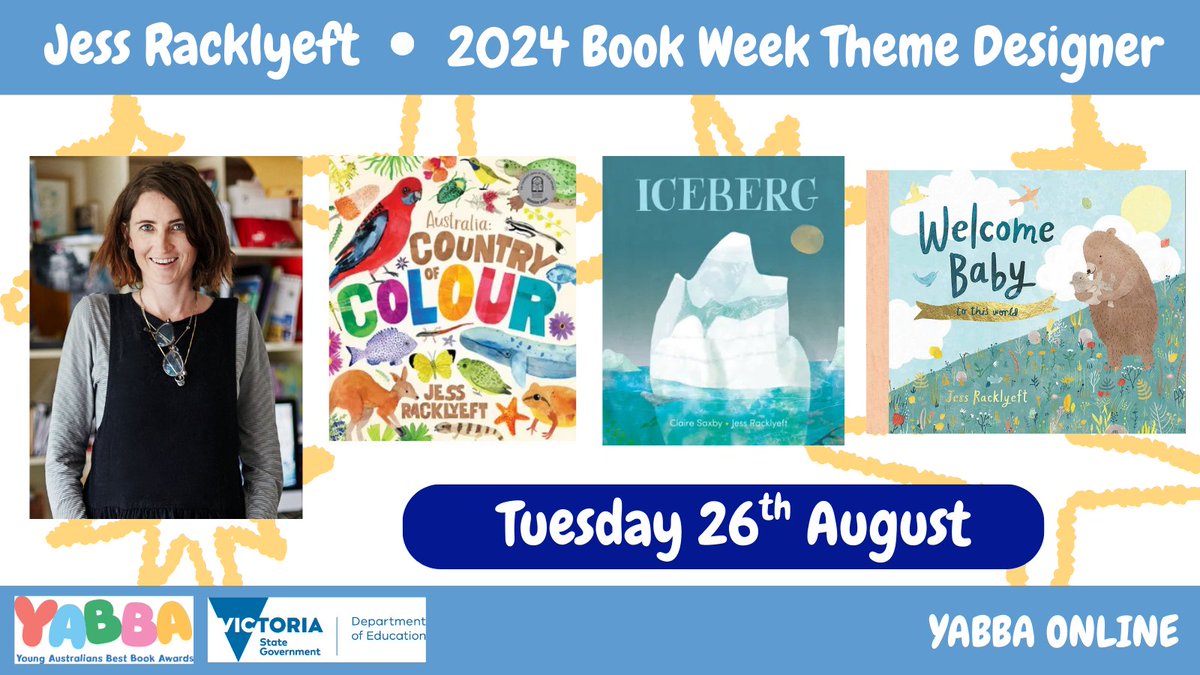 YABBA Online is delighted to have author and illustrator Jess Racklyeft on Tuesday 26th August. Jess designed the 2024 CBCA Book Week artwork and has been honoured with the Eve Pownall Honour Award for 'Australia: Country of Colour'. Register at yabba.org.au