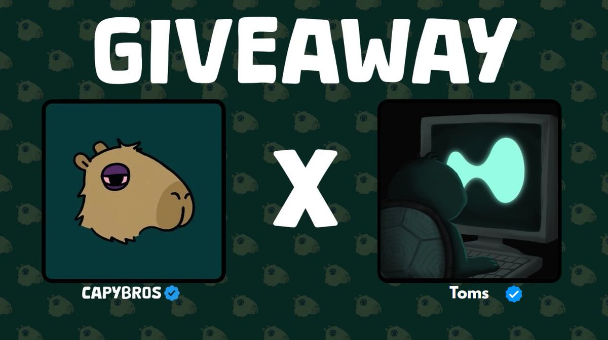 New X Collaboration &amp; Giveaway! 🐾           

CapyBros X <a href="/toms_hype/">Toms</a> has teamed up to bring exclusive spots for our holders on Discord!         

Still love BurgerCapy? We’re giving away 3 GTD spots on this tweet!                      

Follow <a href="/capybros1/">CapyBros</a>   + <a href="/toms_hype/">Toms</a>  
Like +